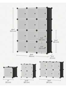 SONGMICS 12-Cube Storage Unit, Shoe Rack, Stackable Cubes, Plastic Closet Cabinet, Wardrobe, With Doors, For Bedroom, Office, Easy To Assemble, Black And White - Black and White - View 6