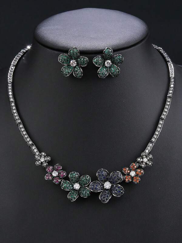 مجموعة مجوهرات فاخرة من 3 قطع مزينة بالزركونيا المكعبة - قلادة وأقراط، مناسبة للزفاف والحفلات والملابس الرسمية والعطلات وهدايا عيد الميلاد