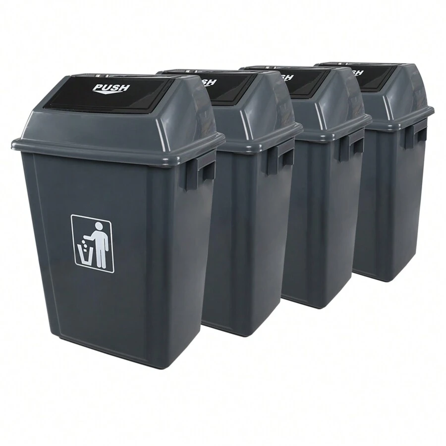 13 Gallon Plastic Kitchen Trash Can With Lid, Pack Of 4