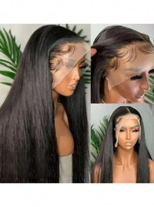 36英寸折扣直发真人发假发，150%密度，13*4蕾丝前真人发假发，长直发假发，无胶假发，女士真人发假发，女士真人发透明蕾丝前假发，外观自然，造型百变，圣诞装饰，女士圣诞礼物，预先拔毛的蕾丝前假发，真人发蕾丝前假发，适合各种场合，适合作为女士礼物（波波头假发6-16英寸） - 自然色&黑色系 - 查看 4