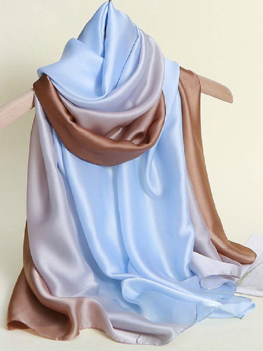 1pc Women Fashionable Elegant Gradient Satin Scarf/Shawl - Multicolor - View 1