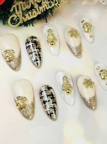 Bộ móng tay dán thủ công theo chủ đề Giáng sinh màu vàng được chế tác bằng kỹ thuật dập nổi sang trọng ở Châu Âu và Châu Mỹ. Một bộ gồm mười móng tay hình quả hạnh nhân - Nhiều màu - Xem 3