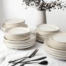 2pcs Artena Dinner Plates, 8.5''/10.75'' Plate Set, Vintage Serving Dishes, Steak Plates, Microwave & Dishwasher Safe, Embossed Ceramic Salad Plates For Kitchen - 風車花-8.5寸 - 查看 6