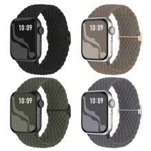 4条编织弹力单环表带，兼容38mm、40mm、41mm、42mm、44mm、45mm、46mm、49mm表盘，男女通用，色彩丰富，用途广泛，尼龙弹力表带，兼容 Ultra 2、SE、11、10、9、8、7、6、5、4、3、2、1系列，适合作为学生返校礼物 - Series10 42mm - 查看 17