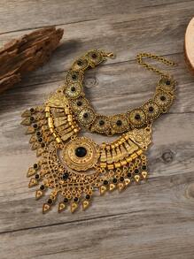 Collar bohemio de moda vintage multicapa, collar gargantilla con colgante en forma de gota de agua y flecos, accesorio casual para fiestas para mujeres - Mariposa - Ver 4