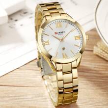 Relógio Feminino de Moda CURREN Marca Superior Senhora de Luxo Clássico Relógio de Pulso de Menina Pulseira de Aço Inoxidável Simples Original à Prova D"Água Função de Data Automática Relógio Feminino Presente 9007