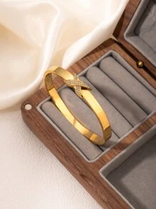 1pc Elegant 18k Gold-Plated Bracelet With X-Studded Details, Perfect For Special Occasions And Daily Wear. A High-Quality Christmas Gift For Her - Bracelet - View 3