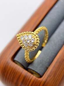 1 pieza Anillo abierto ajustable con gota de agua y cristal de fantasía bohemio, joya de mujer de oro y plata como regalo - anillo de gota de agua - Ver 14