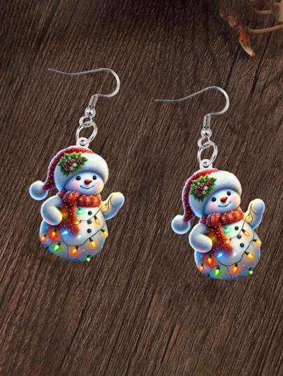 1 Pair Of Charming Snowman Pendant Earrings - 2D Acrylic, Women's Light Design | The Perfect Gift For Christmas And Thanksgiving