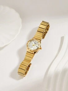 XIVIYA 1 Đồng hồ đeo tay thạch anh mặt số kim cương nghệ thuật màu vàng dành cho nữ, Quà tặng ngày lễ cổ điển cho Lễ Tạ ơn - Vàng - Xem 5