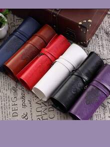 皮革铅笔盒，1 个新卷 PU 皮革钱包包，复古化妆包，大容量捆绑三折化妆收纳包，具有独特的图案和装饰，非常适合存放在旅行盒中 - 彩色 - 查看 6