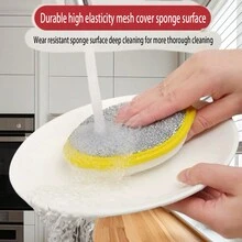 5件装双面洗碗海绵刷锅刷碗刷厨房家用洗碗巾去油污去污强力洗碗布 - 黃色 - 查看 6