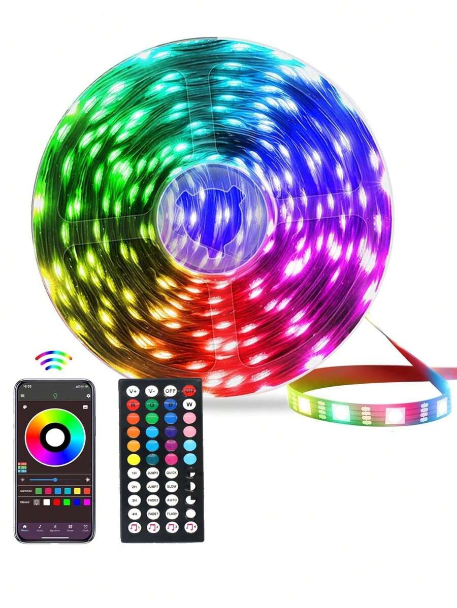 Luces LED de 44 teclas de 65 pies con control remoto y aplicación, tiras de luz LED RGB que cambian de color al ritmo de la música, Bluetooth, luces LED para dormitorio, hogar, cocina, decoración, fiesta