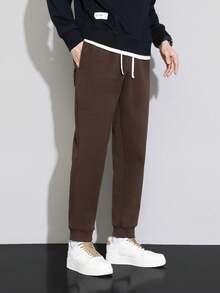 1 条男友风格男士高品质时尚羊毛防风裤，时尚多口袋加厚保暖休闲运动长裤，适合秋冬季 - 咖啡棕 - 查看 3