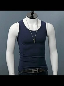 Men's American Style Ribbed Tank Top - Navy Blue - View 1
