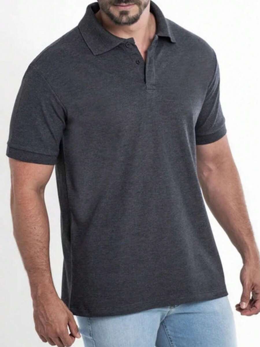 Men's Polo Shirt Plain Collar Premium Uniforms Cotton Polyester - Màu xám đen - Xem 1
