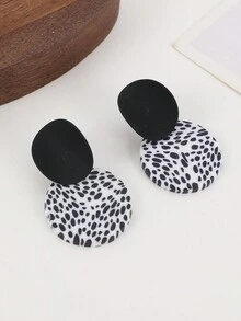 1 对时尚独特手工聚合物粘土经典黑白多形状耳环，适合女士，适合聚会、派对和日常佩戴 - 經典款 - 查看 5