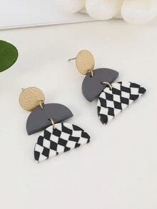 1 对时尚独特手工聚合物粘土经典黑白多形状耳环，适合女士，适合聚会、派对和日常佩戴 - 經典款 - 查看 6