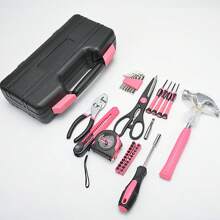 39 Piece All Purpose Household Pink Tool Kit Small General Basic Home Tool Set With Toolbox Great For Girls, Ladies And Women - 39 pieces-Pink - View 2
