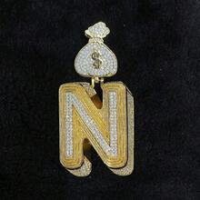 DUBSS 1 Piece Prong Setting Pendant Iced Out Initial Necklace For Men Gold Plated Hip Hop Fashion Jewelry Money Bag Bail - Letter - View 9