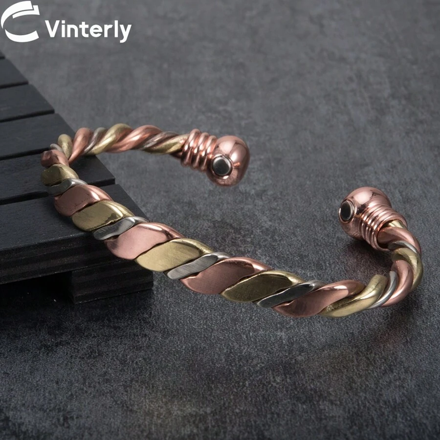 Twisted Pure Copper Magnetic Bracelet Handmade Braided Adjustable Health Energy Bangles Open Cuff Jewelry Women Resizable - Handmade Braided - View 1