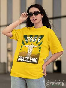 Shirt Brazilian Jesus T-Shirt Brazil Christ The Redeemer Rio Janeiro Ref 1431 FLUXOGEEK - Yellow - View 6