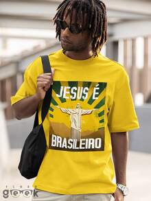 Shirt Brazilian Jesus T-Shirt Brazil Christ The Redeemer Rio Janeiro Ref 1431 FLUXOGEEK - Yellow - View 4
