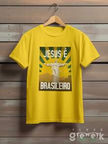 Shirt Brazilian Jesus T-Shirt Brazil Christ The Redeemer Rio Janeiro Ref 1431 FLUXOGEEK - Yellow - View 1