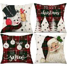 4 vỏ gối trang trí Giáng sinh màu đỏ đen trắng chấm bi ông già Noel bông tuyết quả bóng Giáng sinh tuyết cây thông Noel mùa đông ngày lễ trang trí vỏ gối một mặt không có lõi gối - đỏ đen trắng - Xem 10