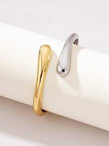 1 件双色金属袖口手镯，时尚简约金色，适合节日 - 彩色 - 查看 5