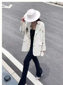 1 件男士秋冬新款羊毛毡牛仔帽，纯色巴拿马平顶帽，时尚英伦风羊毛毡帽，适合秋冬季日常外出、聚会和活动