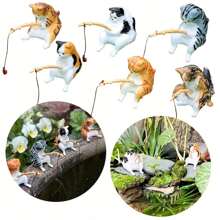5-teiliges Set Katzen Angeldekorationen für Aquarien - kreative Harzdekorationen, geeignet zur Verschönerung von Aquarien, Zuhause und Schreibtischen (lässiger Stil)