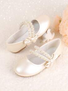 儿童女童玛丽珍正装鞋，适合婚礼派对伴娘芭蕾舞公主平底鞋，适合所有季节 - 香檳色 - 查看 8