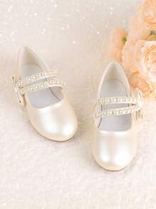 儿童女童玛丽珍正装鞋，适合婚礼派对伴娘芭蕾舞公主平底鞋，适合所有季节 - 香檳色 - 查看 2