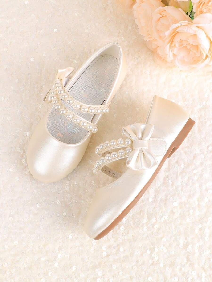 儿童女童玛丽珍正装鞋，适合婚礼派对伴娘芭蕾舞公主平底鞋，适合所有季节 - 香檳色 - 查看 1