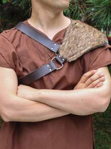 1 Piece Of Medieval Viking Retro Knight Warrior Leather And Fur Pauldron One Shoulder Armor Costume Suitable For Men Role-Playing And Halloween