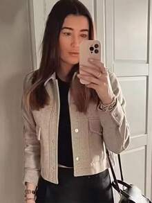 Chaqueta De Mujer A La Moda Con Botones, Con Bolsillos Delanteros Estereoscópicos Y Mangas Largas Para El Otoño - Gris - Ver 2