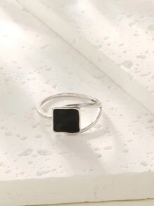 1 件时尚简约方形 S925 纯银戒指，男女通用，适合日常佩戴 - 黑色 - 查看 9