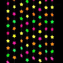 1Packx4M 5Colour Star Neon Paper Glow Banner Hanging Decorations, Disco,Glow In The Dark GLOW Party Banner Black Light Reactive Paper Garland Neon Party Streamers For Birthday Disco Theme Party Bar Decor Home Decor Glow Party Supplies And Decorations For Rock & Roll, Disco Themes