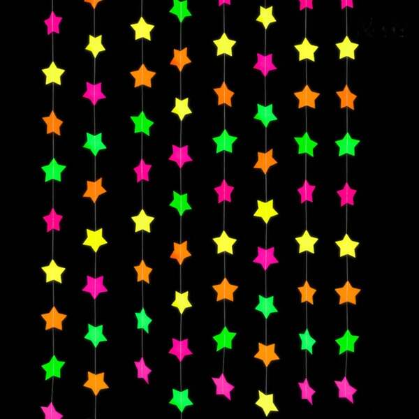 1 Pacote x 4m Decorações Suspensas de Banner de Papel Neon Brilhante com 5 Cores em Forma de Estrela, Festa Neon, Reativo à Luz Negra, Enfeites de Papel para Festa de Aniversário, Festa Temática Disco, Decoração de Bar e Casa, Suprimentos e Decorações para Festa Neon, Temas Rock & Roll e Disco