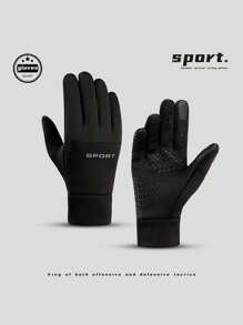 Luvas quentes unissex para ciclismo, esportes ao ar livre de inverno, decoração de letras, à prova de vento, resistente à água, com forro térmico