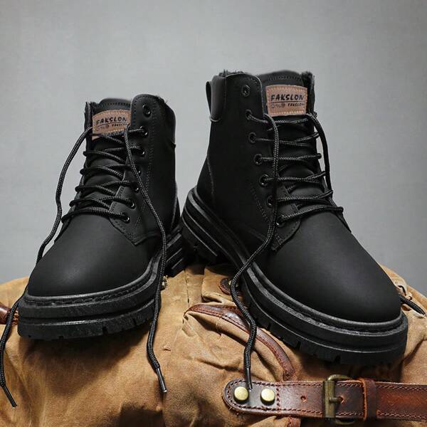 Bottes d'hiver chaudes pour homme, style britannique mi-mollet, doublure thermique, bottes de travail courtes rétro pour homme
