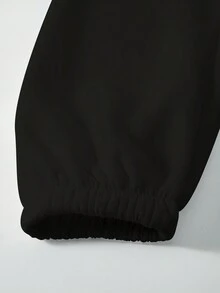 两件套女士保暖加绒抽绳圆领连帽运动衫运动裤运动裤简约字母印花适合秋冬季带口袋束脚运动裤舒适贴肤保暖透气时尚休闲运动衫运动裤套装黑色字母印花 - 黑色 - 查看 4