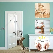 1 件可调节悬挂逗猫玩具，带毛绒材料、门框夹、小猫互动游戏练习、室内猫娱乐配件、防滑橡胶末端 - 彩色 - 查看 4