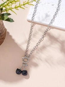 4pcs/Set Acrylic Cherry Pattern Jewelry Set - Vintage OT Clasp Necklace & Earrings, Accessories For Women - Women's Cherry Jewelry Set - View 7