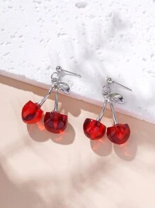 4pcs/Set Acrylic Cherry Pattern Jewelry Set - Vintage OT Clasp Necklace & Earrings, Accessories For Women - Women's Cherry Jewelry Set - View 4