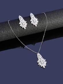 Bộ trang sức cưới sang trọng 3 món đính đá Zirconia, bao gồm dây chuyền và bông tai, thích hợp cho cô dâu. - trắng - Xem 5