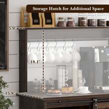 47" Farmhouse Buffet Cabinet With Storage, Farmhouse Coffee Bar Cabinet With Wine Racks And 6 Hooks, Coffee Bar Hutch With Storage For Entry Way, Hallway,Living Room, White/Brown/Gray - màu nâu - Xem 3