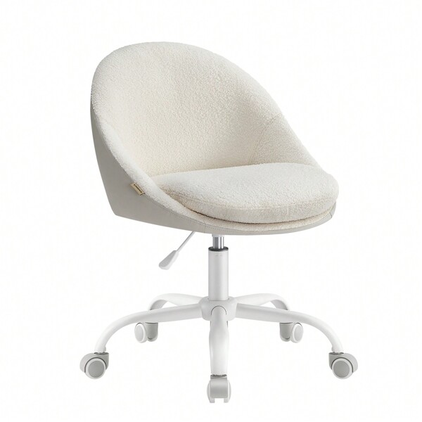 SONGMICS Chaise de Bureau, Fauteuil Pivotant en Velours, Siège Confort, Rembourrage en Mousse, Réglable en Hauteur, pour Bureau, Chambre, Beige Cappuccino et Blanc Nuage