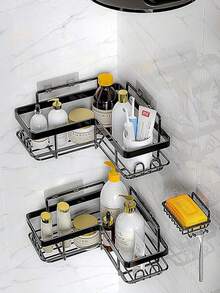 2 kệ treo tường phòng tắm, giá để đồ bằng sắt trong phòng tắm, giá để đồ trong phòng tắm, nhà bếp - màu đen - Xem 6